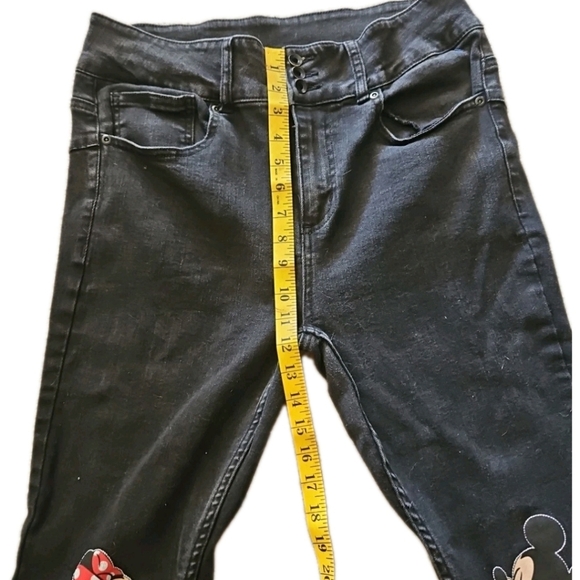 Disney Mickey Mouse & Minnie Mouse Kissing Patch High-Waisted Black Jeans 15 - Picture 13 of 13